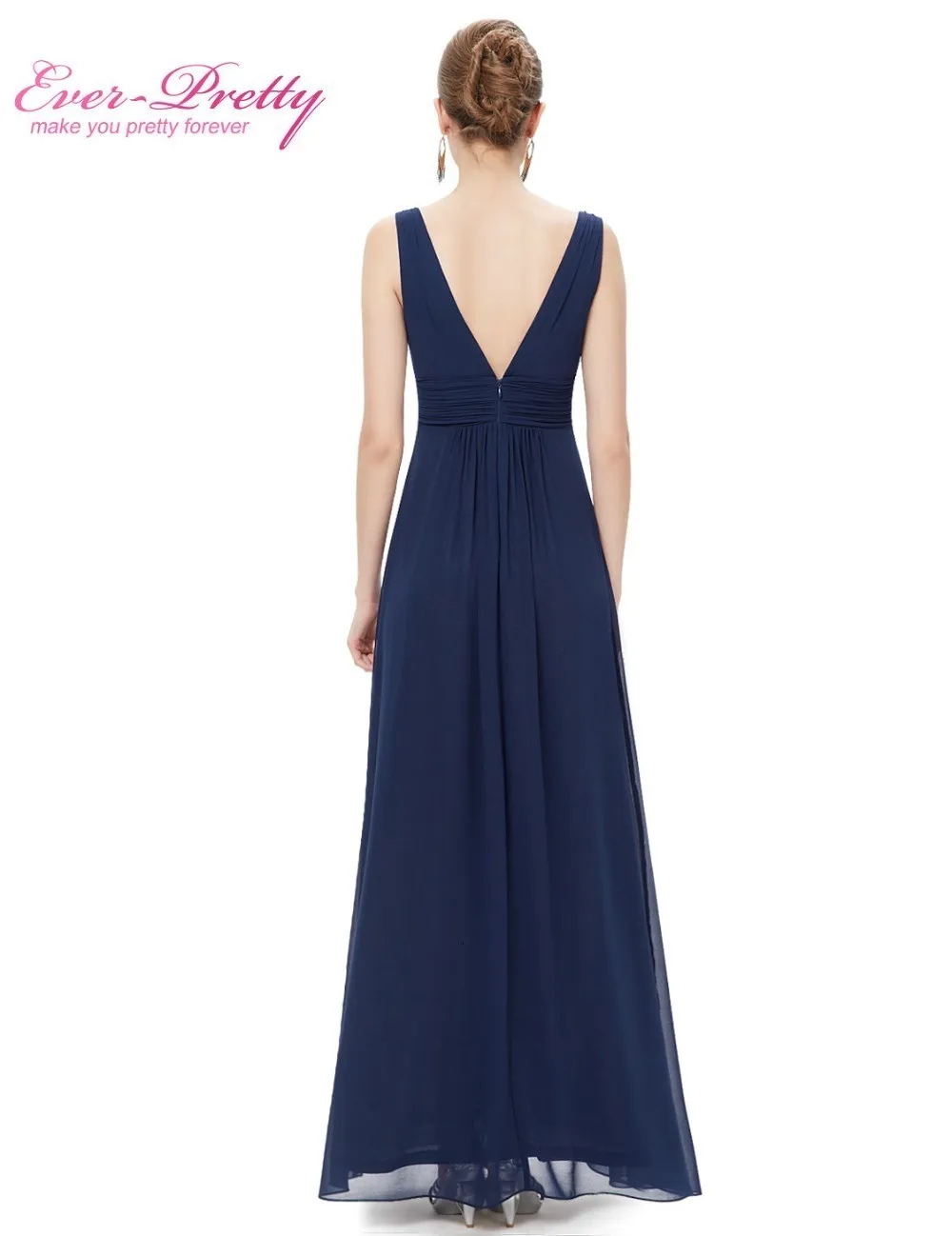 Vestido Fiesta Mujer Ever Pretty, длинное шифоновое свадебное платье трапециевидной формы с v-образным вырезом, элегантные королевские синие платья подружек невесты