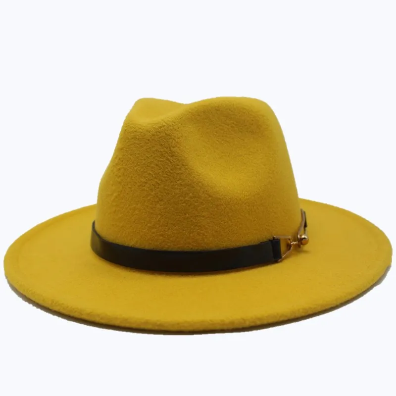 yellow Seioum, с широкими полями, осенняя Женская мода, топ, джазовая шляпа Кепка, зимняя фетровая шляпа для мужчин, шерстяная шляпа, модная, Chapeau Femme, черные шапки - Цвет: yellow