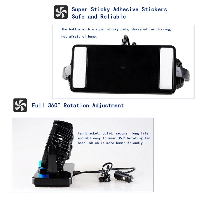 12V 5W портативный кондиционер для автомобиля с двойной головкой, автомобильный вентилятор