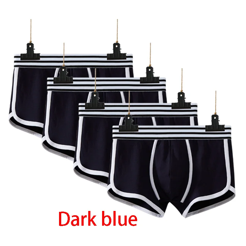 Dark blue 4 шт./партия, мужское нижнее белье, боксеры, хлопок, Cuecas, боксеры для мужчин, s, боксеры, нижнее белье, низкая талия, U выпуклая сумка, мужские и дышащие трусы - Цвет: Dark blue