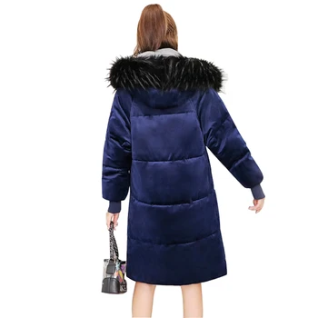 

Winter Coat Women Medium Long Section Loose Gold Velvet Thicken Cotton Padded Jacket Female Fur Collar Parka manteau femme JF079