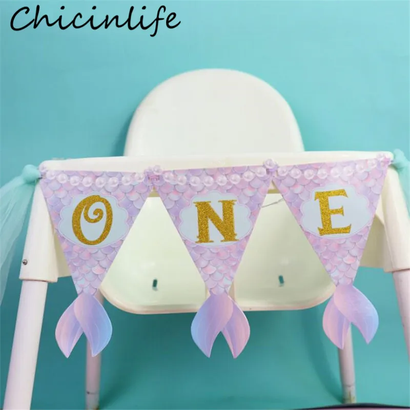 Chicinlife 1 компл. Русалка первый день рождения высокий стул баннер для вечеринки в честь Дня Рождения Декор ребенок душ мальчик девочка 1 день рождения овсянки гирлянды