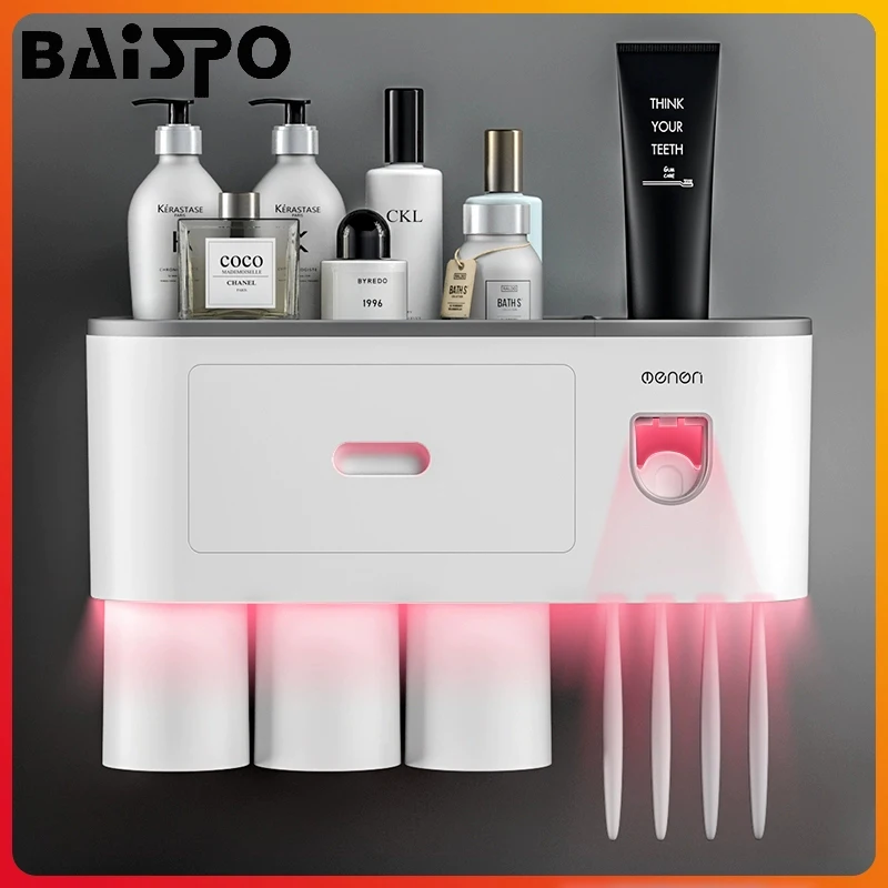 Toothpaste-Squeezer-Dispenser Toothbrush-Holder Bathroom-Accessories-Sets Automatic Magnetic