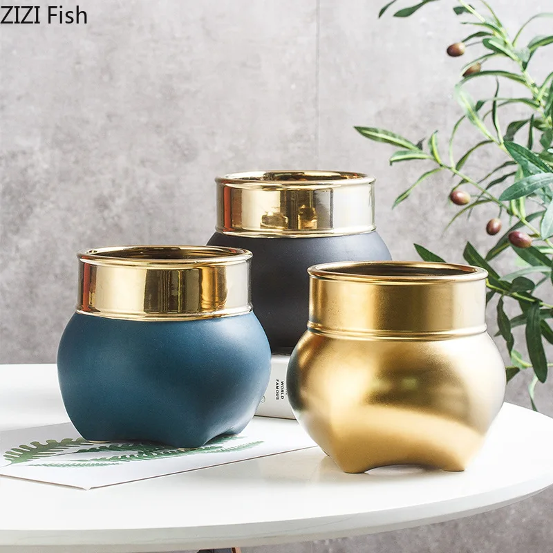Semplicità Vasi Da Fiori In Ceramica Dorata Decorativi Rotondi Simpatici Piccoli Vasi Vasi Per Piante Vasi Per Fiori Decorazioni Per La Casa Nordiche