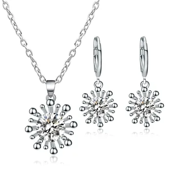 

Tshou165 Silver Plated Exquisite Bridal Snowflake Necklace Earring Set