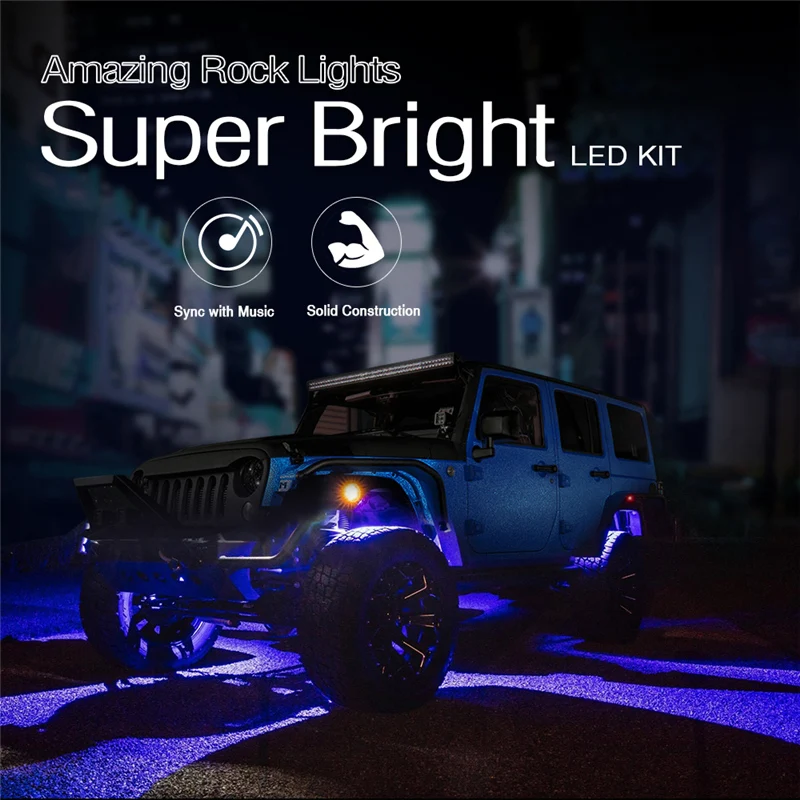 RGBW LED Rock Light Pods Neon Underglow Underbody Light Waterproof Rock  Light Bluetooth Control DC 9-32V for Car SUV ATV Off-Road Boat Motorcycle,  4pcs/Set
