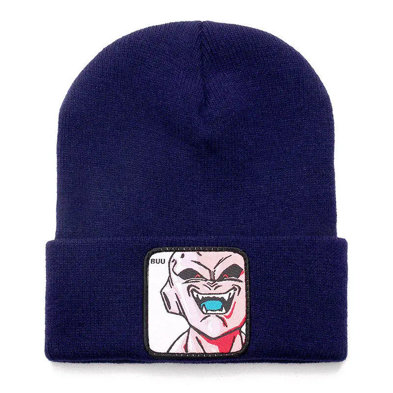 Dragon Ball Z MAJIN BUU Beanie высококачественные хлопковые повседневные шапочки для мужчин и женщин теплая вязаная зимняя шапка модная однотонная Кепка в стиле унисекс - Цвет: buu dark blue