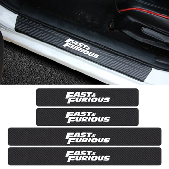 

4PCS Car Door Sill Scuff Plate Decor Stickers Fast&Furious Logo Emblem Carbon Fiber Car Threshold Anti Scratch Decal Accessories