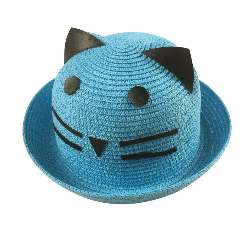Baby Cat Straw Summer Hat With Ears Candy Color Children Panama Hats For Kids Boys Girls Cap For 1-3 Years