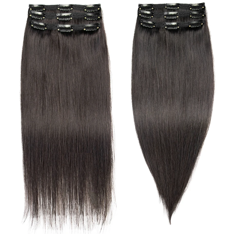 

Clip in Human Hair Extension 3Pcs 9 Clips 22" 80g Hair Pieces Double Weft Lace Sewin Straight Machine Remy Hair For Black Women
