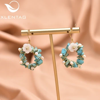 

XlenAg Natural Handmade Earrings Round Turquoise Pendant Simple Luxury Ladies Gift Wedding Turquoise Earrings Jewelry GE0962C
