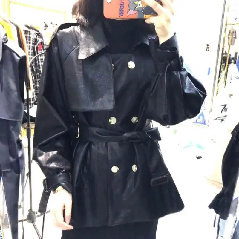 Z-ZOUX, женские кожаные куртки, Свободное длинное пальто из искусственной кожи с поясом, красивая черная длинная женская куртка из искусственной кожи, Осень-зима