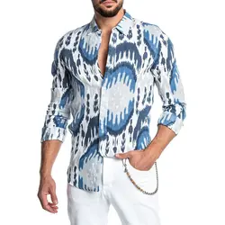 Брендовая мужская рубашка повседневная с цветочным принтом, рубашки с длинными рукавами для мужчин, блузки Aumtumn, модные мужские рубашки