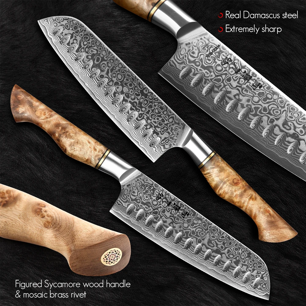 HEZHEN 2-7PC Knife Set Damascus Steel Chef Bread Utility Santoku Paring Cake Cook Knife For Meat Professional Kitchen Knife Set