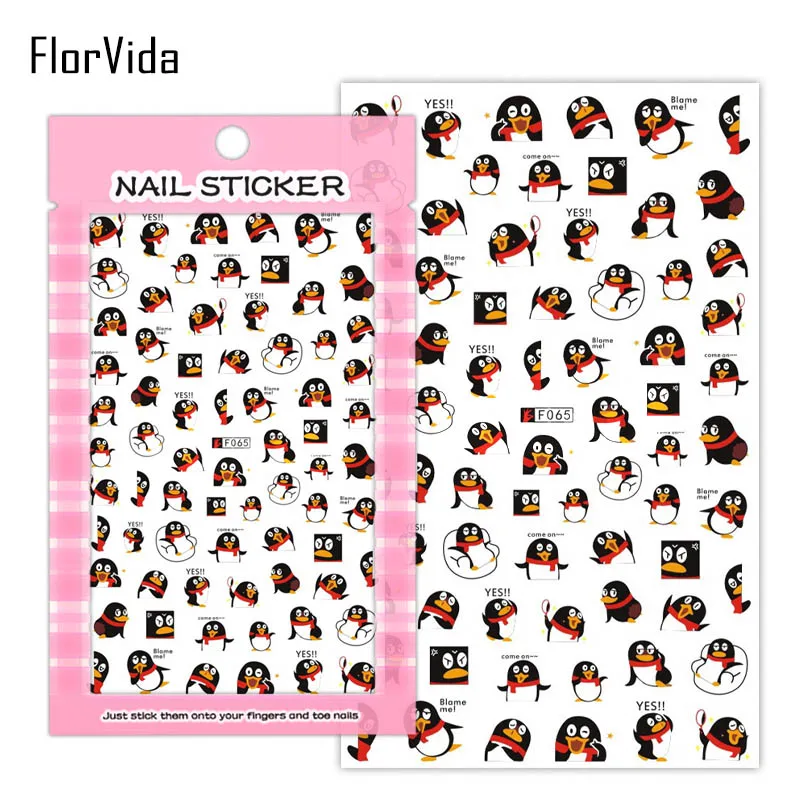 FlorVida 1 лист розовый Фламинго наклейки для ногтей милый кот наклейки для ногтей красочный цветочный дизайн Маргаритка на ногти наклейки - Цвет: F065