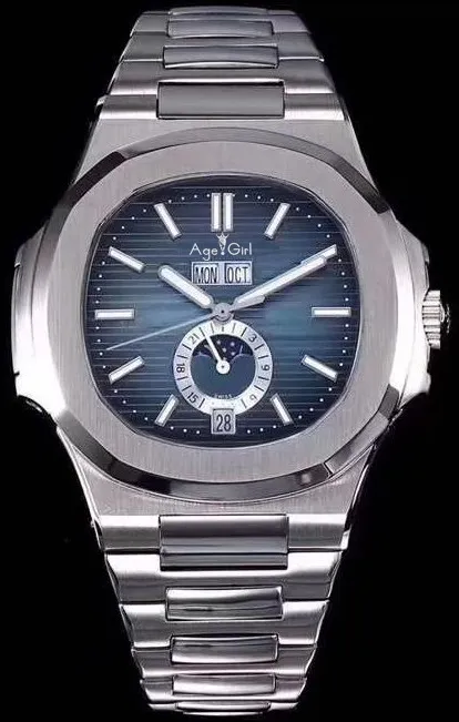 

Luxury Brand New Automatic Mechanical Men Watch Sapphire Glass Back DayDate Transparent Moon Phase Blue Multiple Time Zone Sport