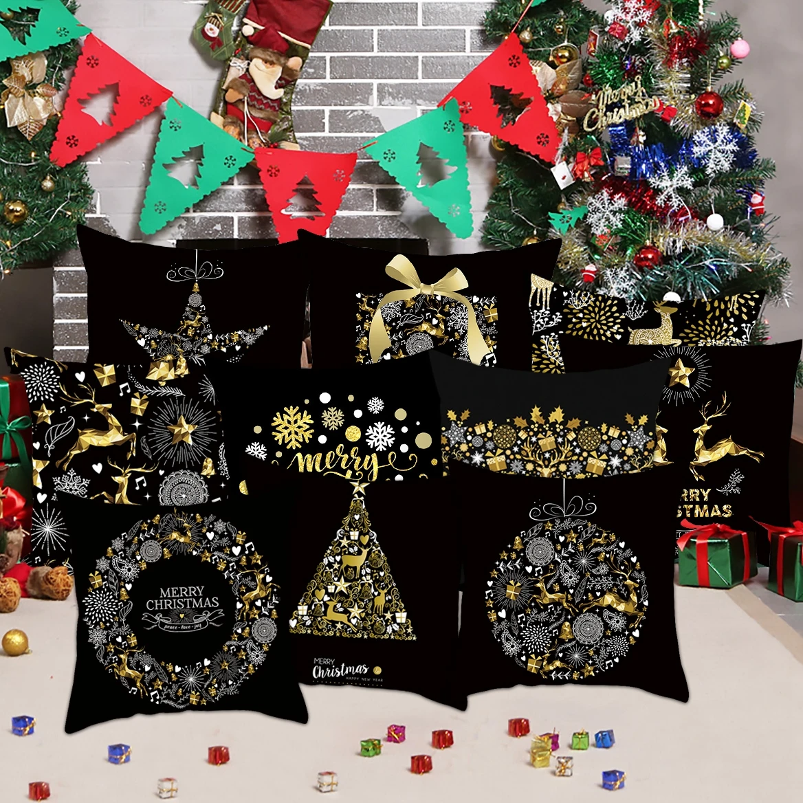 Рождество зеленый черный хлопок горячая штамповка наволочка Рождественский Декор для дома 2019 Рождественская вечеринка Декор Kerst новый год