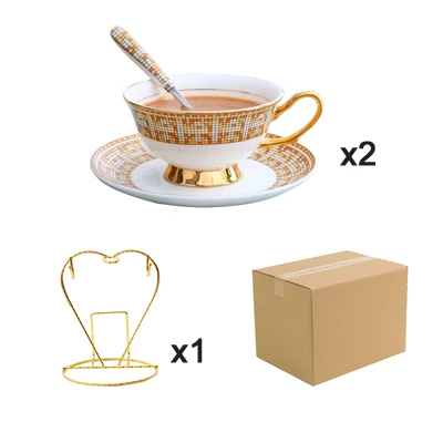2-pcs set Мозаичная кофейная чашка из костяного фарфора, европейская послеобеденная чайная чашка с позолоченной ложкой, чайный набор, керамическая Цветочная чашка с блюдцем - Цвет: 2-pcs set