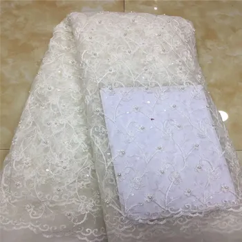 

High Quality white African Sequins Lace beads Fabric French Net Embroidery Tulle Lace Fabric For Nigerian Wedding Party Dress