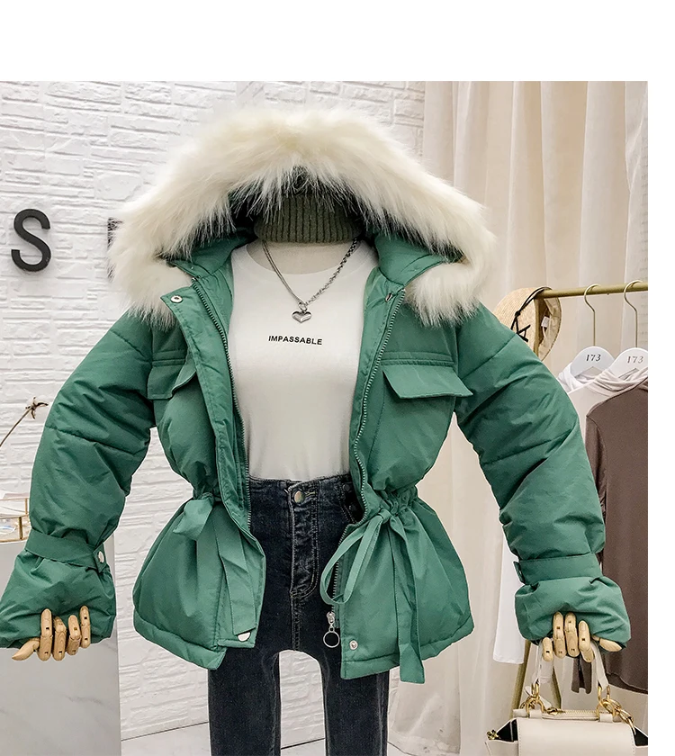 Mooirue зима Harajuku уличная парка с капюшоном меховой воротник высокая Талия пояса теплая верхняя одежда корейский стиль женские куртки пальто