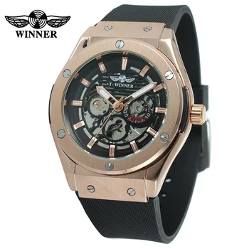 

WINNER Trendy simple men's and woman's watch rose gold alloy case watch automatic mechanical wrist watches
