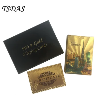 

24K Gold Poker Playing Cards Waterproof Dubai Hotel Game Playing Cards Gold Poker Set Wooden Gifts Box