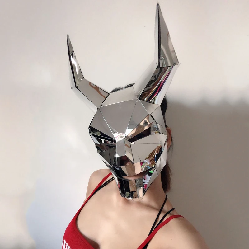 Rave Masked Party Silver Mirror Mask Cosplay Ghost Festival Outfit Nightclub Accessories DJ Stage Costumes For Singers | Дом и сад