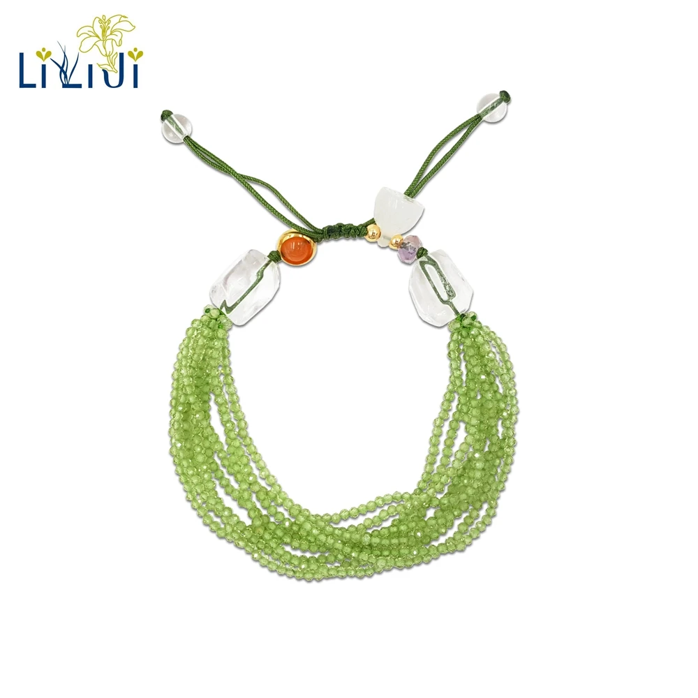 

Lily jewelry Stone Shining Peridots Bracelet Clear Quartzs Ametrines Carnelians Lotus Fashion Shining Bracelet 17cm-24cm