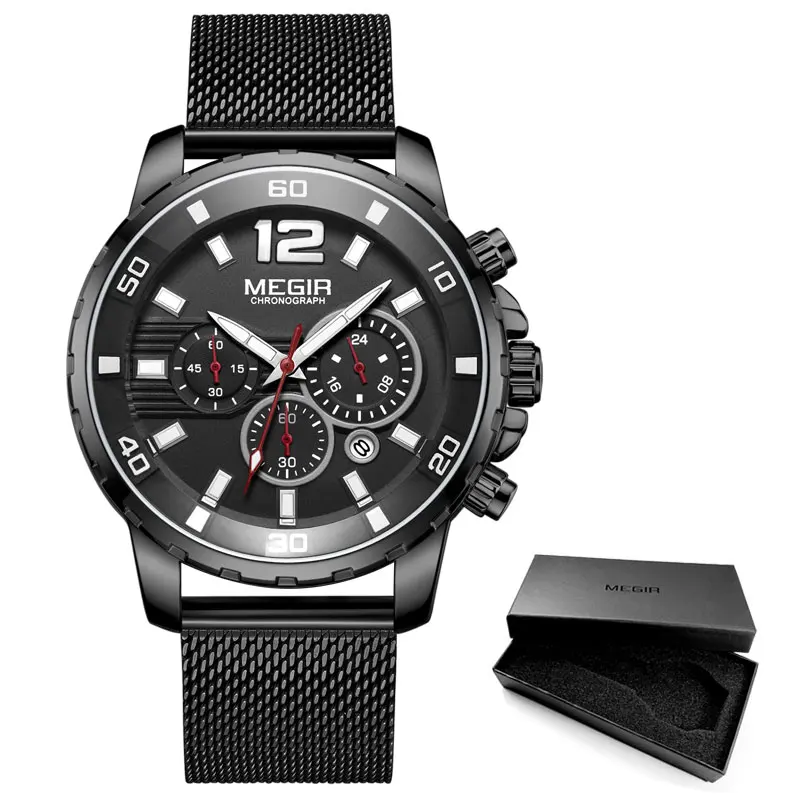 Luxury Military Sport Chronograph Waterproof Men's Wristwatch with Mesh Strap