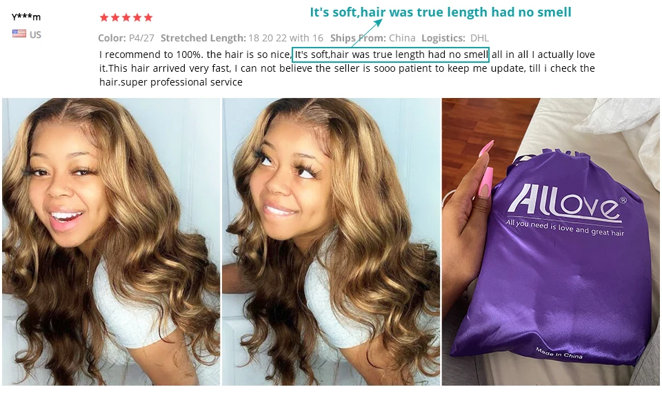 H0c90bb96309646469fce19437f937426V Allove Highlight Bundles Brazilian Body Wave Human Hair Bundles 4/27 Honey Blonde Colored Brazilian Hair Weave Bundles 1/3/4 PCS Mallzona