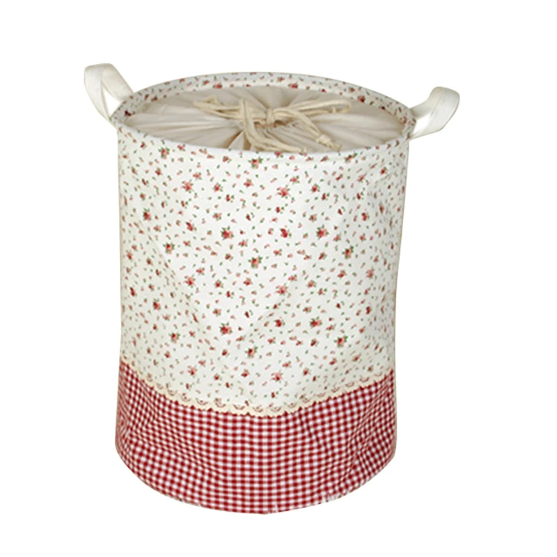 

Linen Cotton Laundry Basket Dirty Clothes Storage Basket for Toys Large Sundries Boxes Folding Drawstring Round Washing Basket