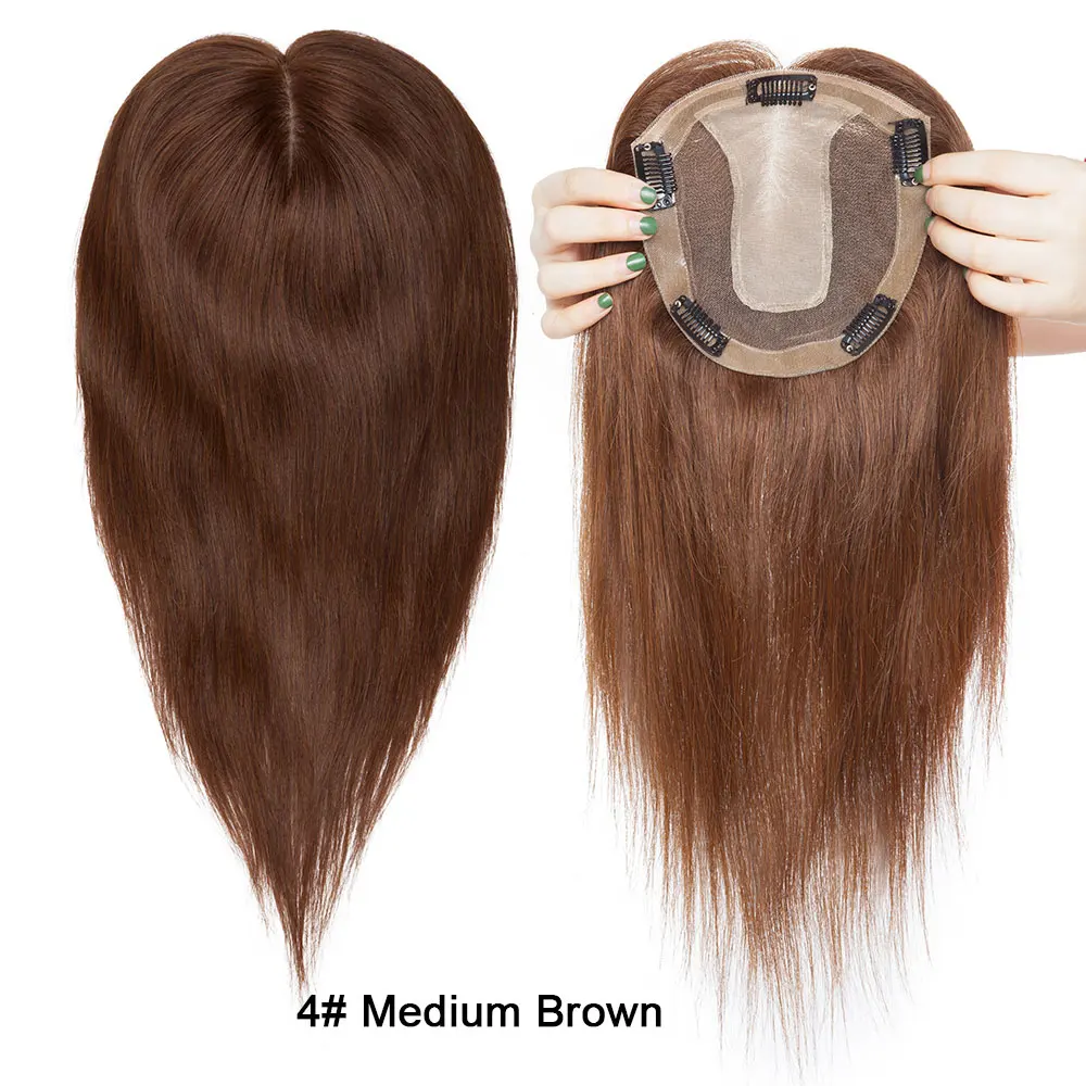 4 Medium Brown SEGO, 15x16 см, 10 дюймов-22 дюйма, прямые шелковые волосы на основе, шиньон для парика, шиньоны для женщин, Remy человеческие волосы для женщин - Парик Цвет: 4 Medium Brown