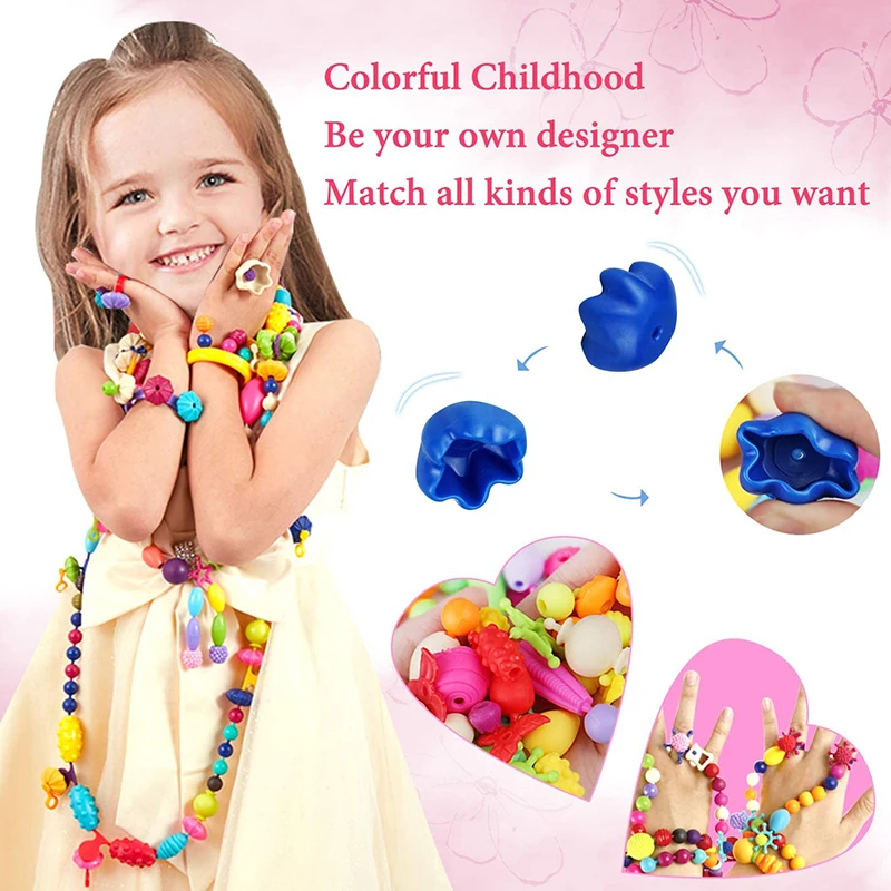 100pcs Pop Beads bambini ragazze principessa Kit per la creazione di  gioielli collana creativa bracciale anelli fai da te regali di compleanno  di natale ideali