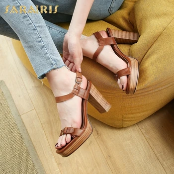 

Sarairis Brand New Platform Genuine Leather Block High Heels women's Shoes Skin Sandals