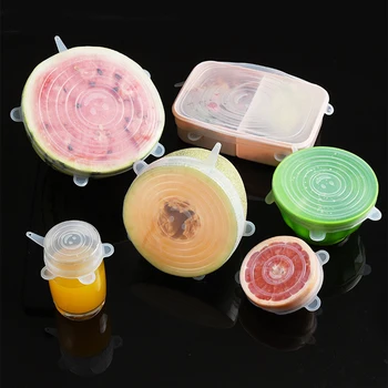 

6 pcs/set silicone elastic fresh-keeping lid universal lid silicone bowl pot lid food fresh lid microwave lid