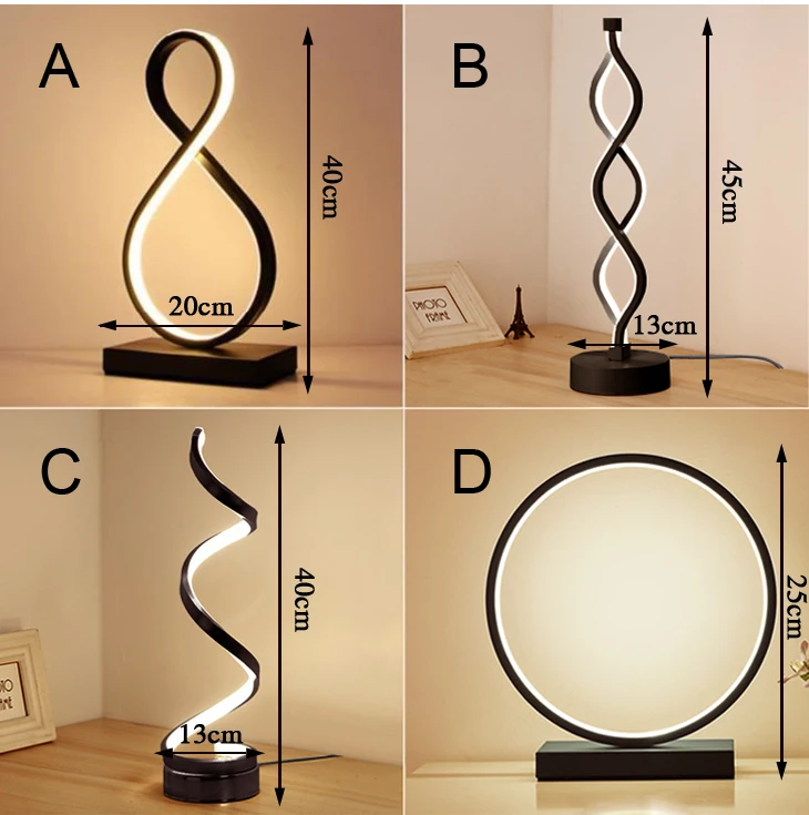 Description Picture 2 of itemModern LED black white Ring 8-shaped table lamp Nordic bedroom bedside reading desk lamp home decor living room lighting fixture