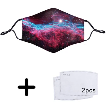 

Starry Sky Galaxy Space Universe 3D Filtered Dust Mask 3D Pattern Face Mouth PM2.5 With Free Filter 2pcs Washable Muffle Masks