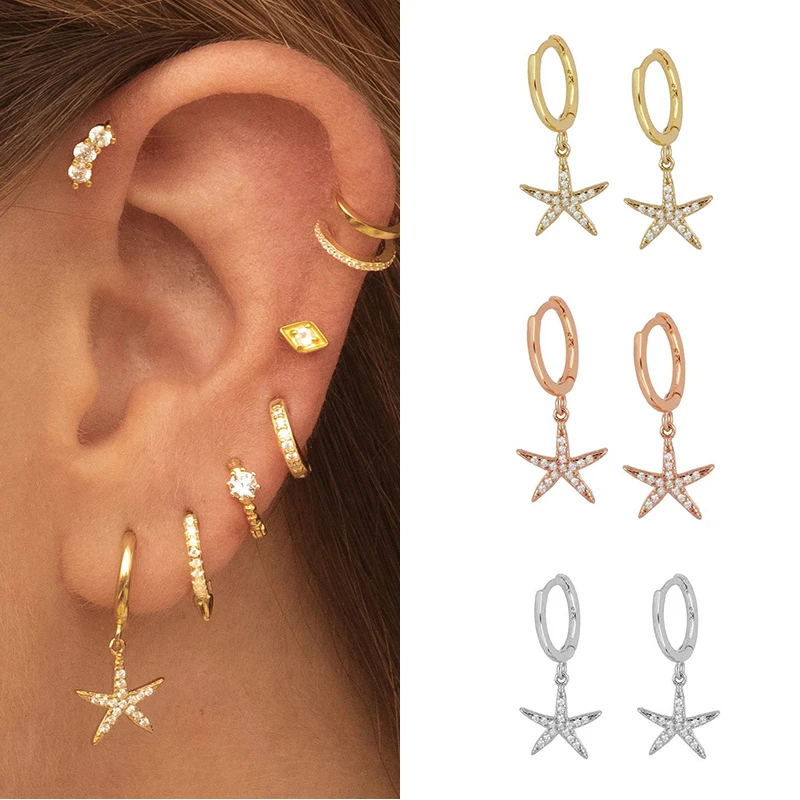 Silver Earrings Gold Color Cross Moon Star CZ Zircon Small Circle Huggie Hoop Earrings For Women Fine Jewelry hoop earrings cross earrings golden earrings ear loops jewelry