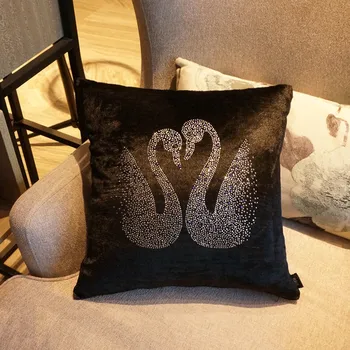 

Hotel Black /White Swan Geometric Portrait Velvet Pillowcare Artificial Bright Diamond Sofa /Bed Pillow Cover /#VT
