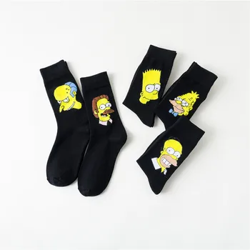 

New 2019 Autumn Happy Socks Harajuku Hip Hop Combed Cotton Sokken Novelty Funny Cartoon Simpson Pattern Men Socks