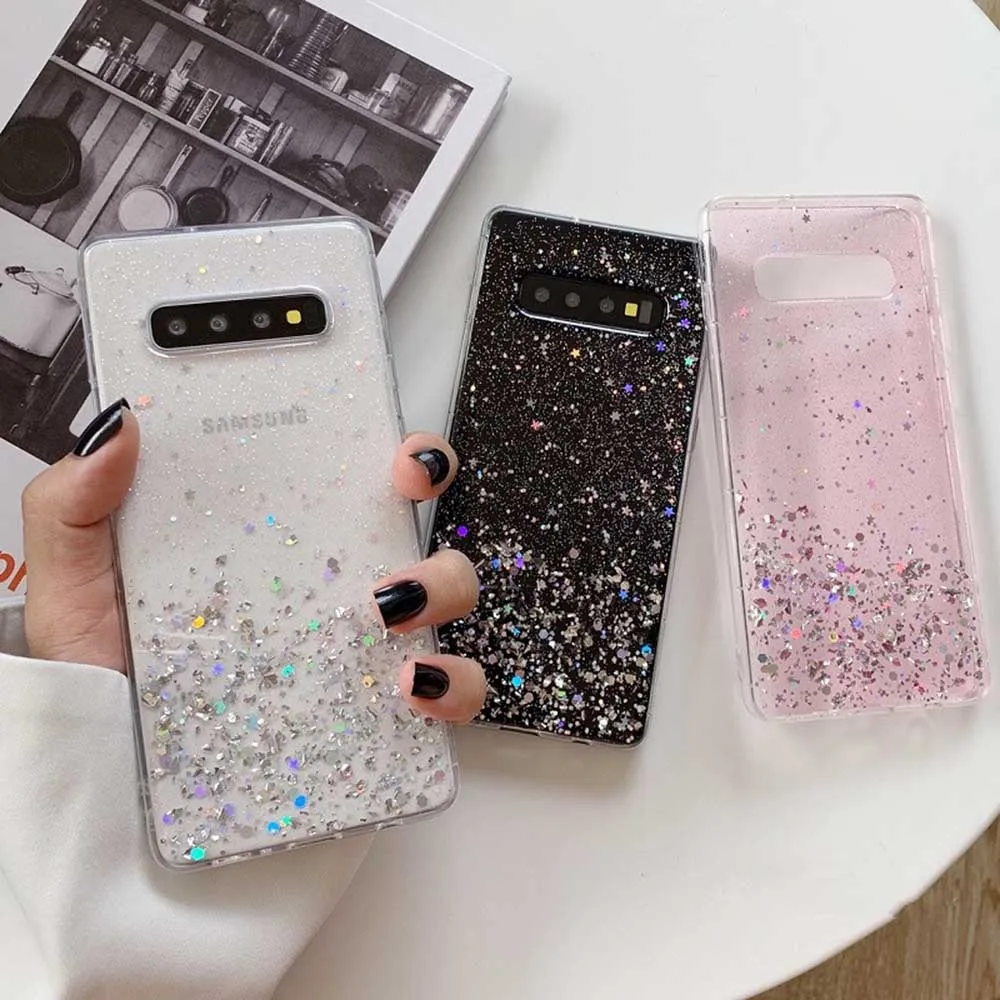 Прозрачные чехлы LOVECOM с блестками для телефонов Samsung Galaxy A51 A71 A50 A70 S20 S10 S9 S8 Plus Note 9 8