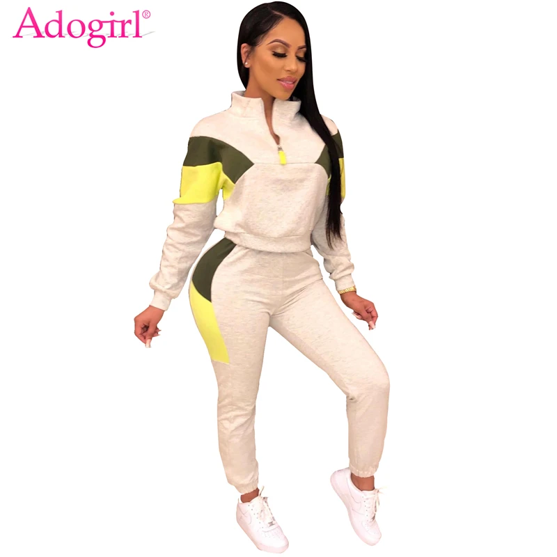 Adogirl цветной лоскутный женский спортивный костюм Модный комплект из двух