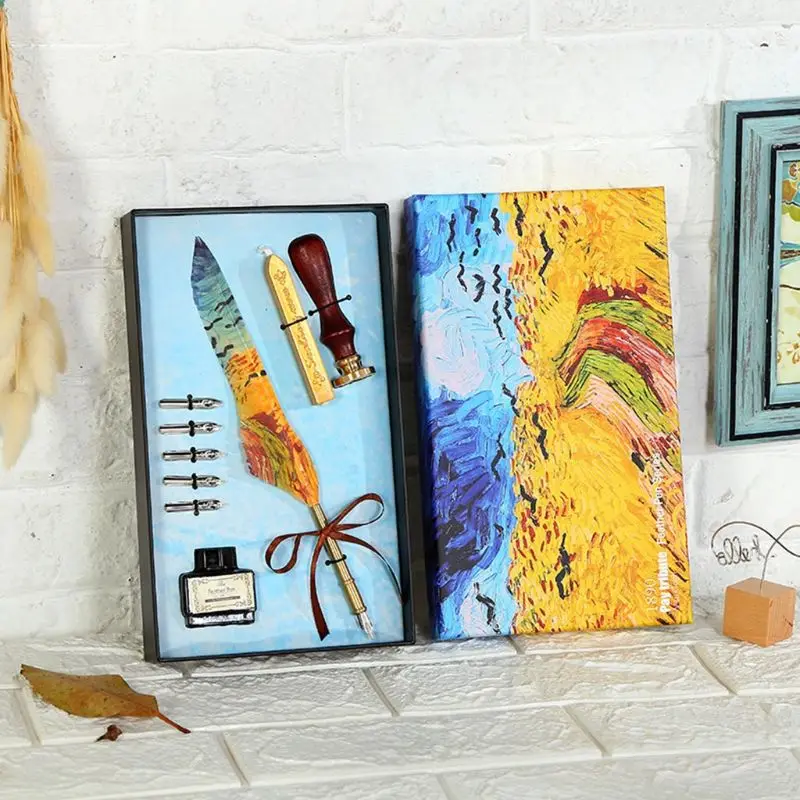 

1 Set Oil Painting Retro Vintage Calligraphy Feather Dip Pen Quill Fountain Pens