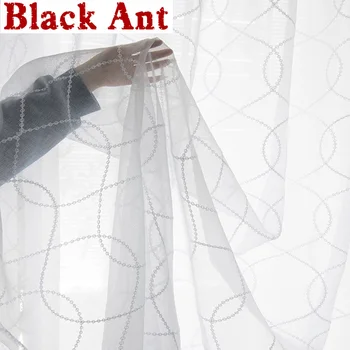 

Modern Minimalist Geometric Voile Curtain Pure White Embroidered Yarn Tulle for Bedroom Living room Kitchen Window Screen M236#3