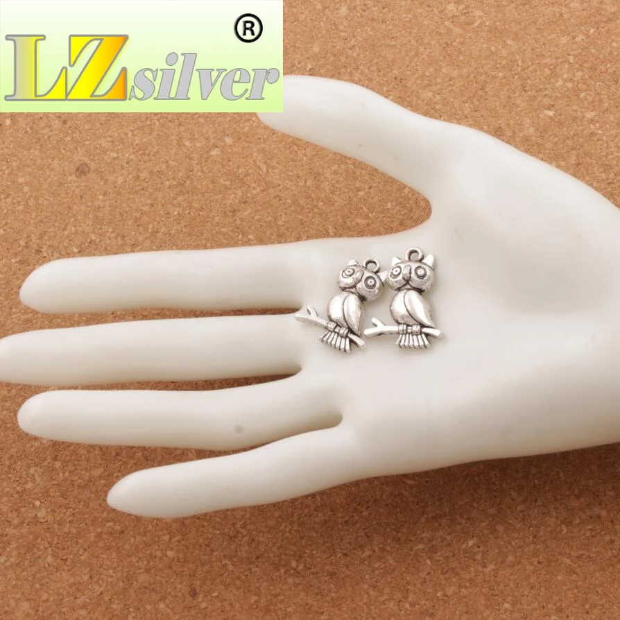 3D Owl Bird On Branch Charms 18x23mm 148pcs Zinc Alloy Pendants Fashion Jewelry DIY L993