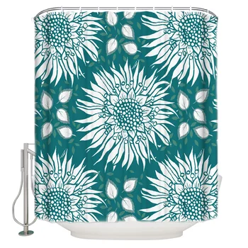 

Sunflower Blooming Sunflower Flower Water Duck Green Shower Curtain Decor with Hooks Waterproof