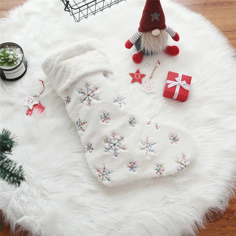 

Christmas Stockings Decorations Super Soft Anti-Rabbit Fur Beads Embroidered Christmas Stockings Xmas Trees Hanging Ornament New