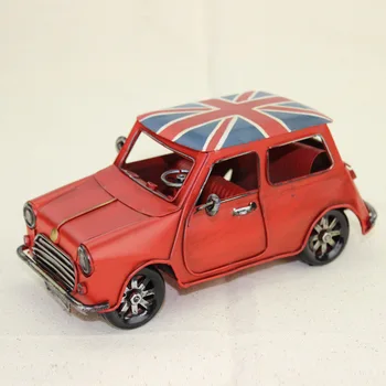 

20x11x9cm Retro Mini Car Model Simulation Pure Handmade for Mini Cooper Flag Edition Iron Sheet Model Car Decoration Toy Vehicle