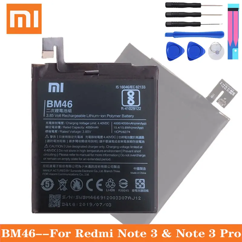 Xiao Mi Оригинал BM46 батарея настоящая 4000 мАч для Xiaomi Redmi Note 3/Note 3 Pro Замена батареи
