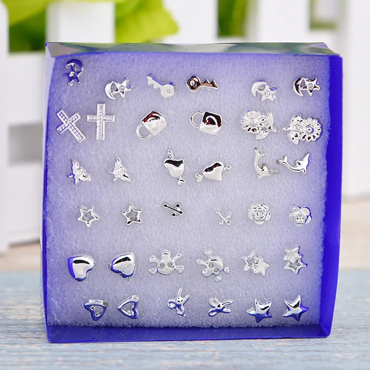 

Silver Earrings Cross Heart Star Flower Stud Ear Wom
